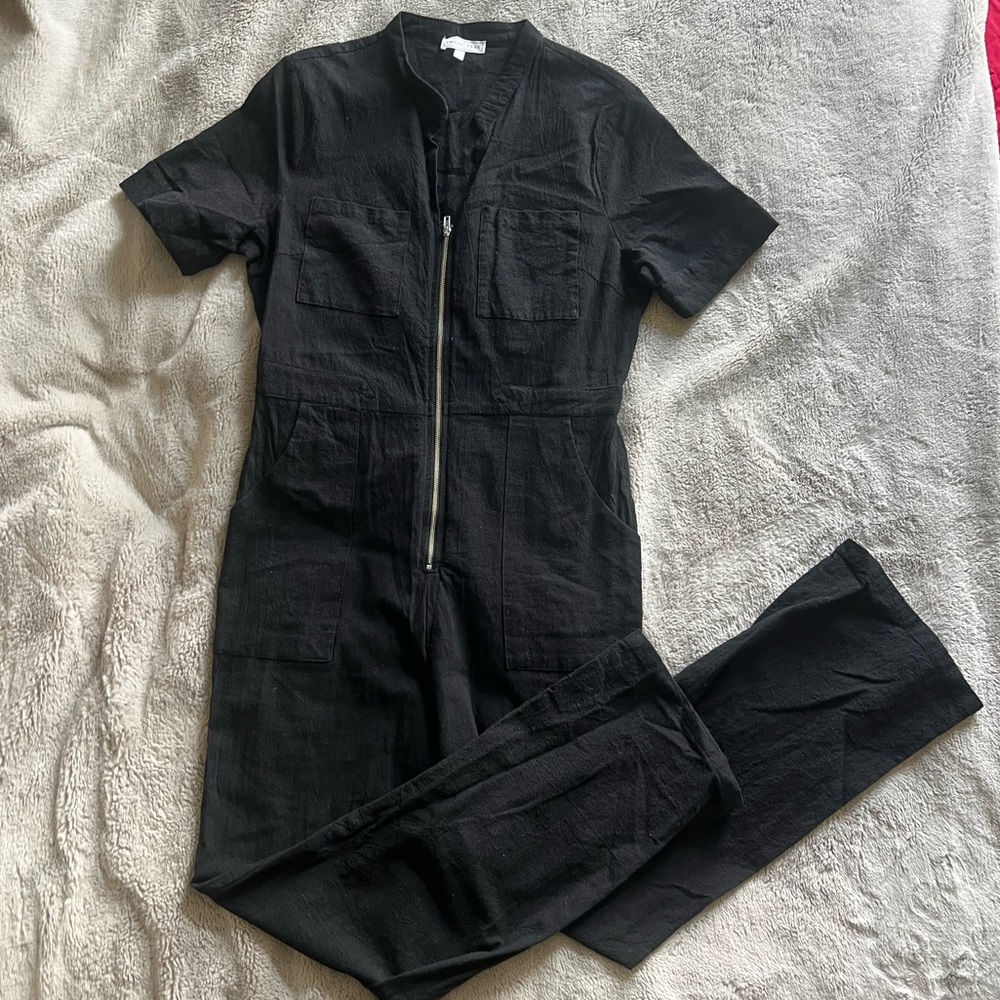 emory park Black Short-Sleeve Zip-Front Jumpsuit - Picture 2 of 6